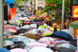 A rainy day in Tokyo's Harajuku district, 2013. (Sebastien Chun)