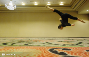 Olivia Chang of Shen Yun International Company doesn't waltz into a ballroom, she flips into it. Taken in Louisville, Kentucky. (photo by dancer Diana Teng)