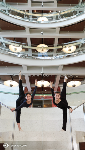 And in Orlando, dancers Michelle Lian and Kathy Wu pose on the footsteps of the Alexis & Jim Pugh Theater, which is also in the Dr. Phillips Center for the Performing Arts, where Shen Yun New York Company played. (photo by dancer Nancy Wang)