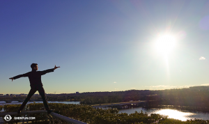 Dancer Danny Li on the roof of Kennedy Center overlooking the Potomac River in the nation’s capital. (photo by dancer Felix Sun)