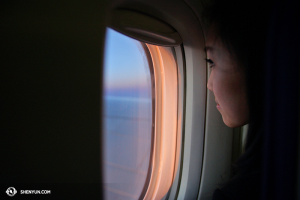 Dancer Megan Li anticipates the European arrival. (photo by projectionist Annie Li)