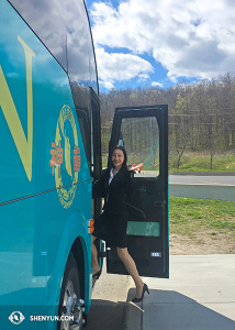 Principal Dancer Chelsea Cai with the last wave goodbye before getting on the bus. (photo by projectionist Annie Li)