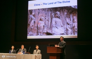 Meanwhile, in Washington DC, (from left) Principal Dancer Tony Xue, MC Leeshai Lemish, and Principal Dancer Rocky Liao were invited to speak at a panel marking 50 years since the start of the Cultural Revolution in China. The panel discussed the destruction of traditional Chinese culture and its revival by Shen Yun. TV anchor Xiang Dong (right) moderated the panel.