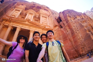 And on to Jordan’s ancient city of Petra where they met a young lady who was the only other tourist there that day.