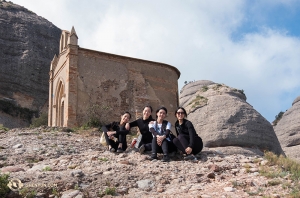 Pausing for breaks to take in the view are dancers, from left: Liz Lu, Michelle Wu, Erin Battrick, and Stephanie Guo.