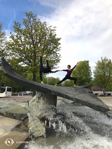 Back in Europe, Shen Yun World Company also performed in Germany’s Ludwigsburg, where principal dancers Susan Zhou (left) and Lily Wang mimic a scene from this year’s The Enchanted Painting.