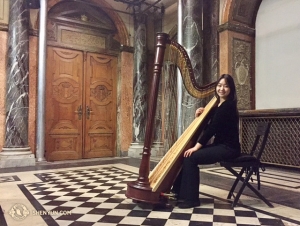 Harpist Shirley Guo at Vienna’s Burgtheater.   