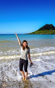 Percussionist Tiffany Yu having a blast on the gorgeous beaches of southern Taiwan.