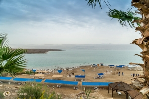 The group then headed through the desert to the Dead Sea. At -304 meters (-997 feet), the Dead Sea is the lowest, and saltiest, point on Earth. (Photo by Tiffany Yu)