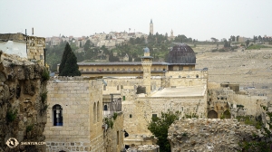 View from the the lower Jewish Quarter balcony above the steps leading to the ground level of the Western Wall. (Photo by Tiffany Yu)