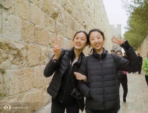 Principal dancers Angelia Wang (left) and Melody Qin in the Old City part of Jerusalem. (Photo by Tiffany Yu)