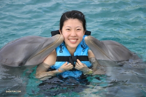 Making new friends at the Dolphin Cove.