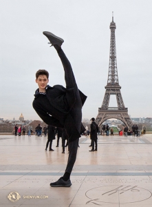 The Eiffel Tower is the tallest structure in Paris... even taller than dancer Peter Zhou! (Photo by Nick Zhao)