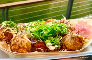 Takoyaki&mdash;grilled octopus dumplings&mdash;is an instant favorite. (Photo by dancer Lily Wang)