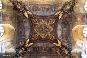 An intricate hand-painted ceiling mural in the Grand Gallery of the Louvre. (Photo by dancer Andrew Fung)
