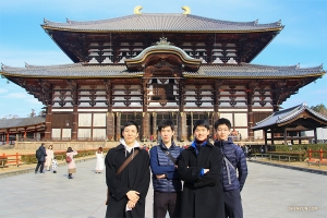 Dancers (from left) Steve Feng, Rui Suzuki, Leo Lee, and Jack Han at the end of their Todai-ji trip.