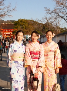 Across the city, Japanese-born dancer Yoriya Kikukawa (left) guides her friends to experience traditional Japanese couture.