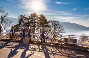 Exploring Geneva on bikes. (Photo by Nick Zhao)