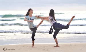 Dancers Yoriya Kikukawa (left) and Yuwen Lin playfully pose on the beach. After performing in six cities across Australia, the next stop is&mdash;South Korea!