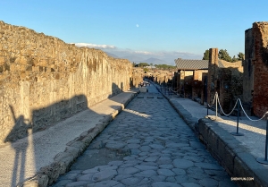 A glimpse of the distant moon down one of the roads in Pompeii.

(Photo by Rachael Bastick)