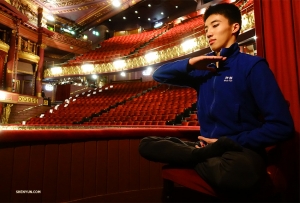 Dancer Joe Chang finds a quiet balcony to do some pre-performance meditation at the Palace Theatre in Manchester, U.K.

(Photo by dancer Jeff Chuang)