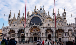The famous facade of the most famous church in Venice, St. Mark's Basilica, which was built in the 11th century.

(Photo by Andrew Fung)